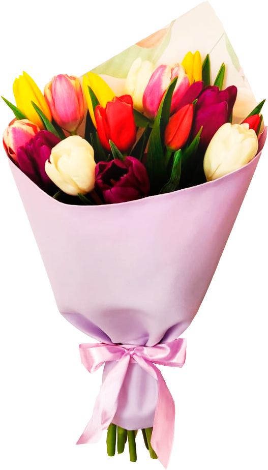 Букет цветов Букет из 15 тюльпанов "микс" в оформлении