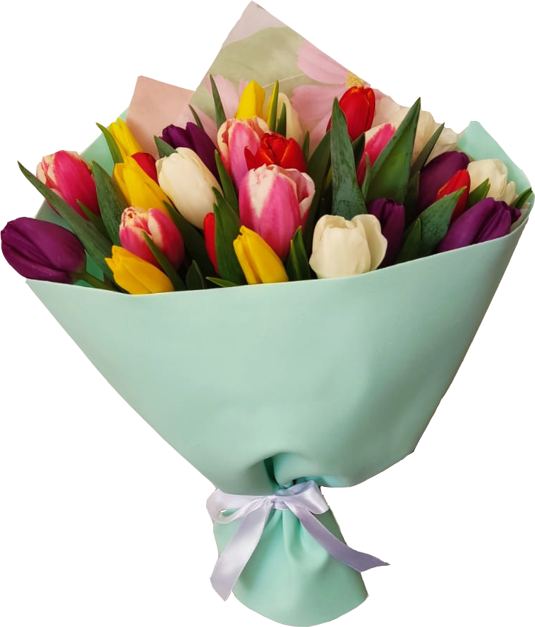 Букет цветов Букет из 25 тюльпанов "микс" в оформлении