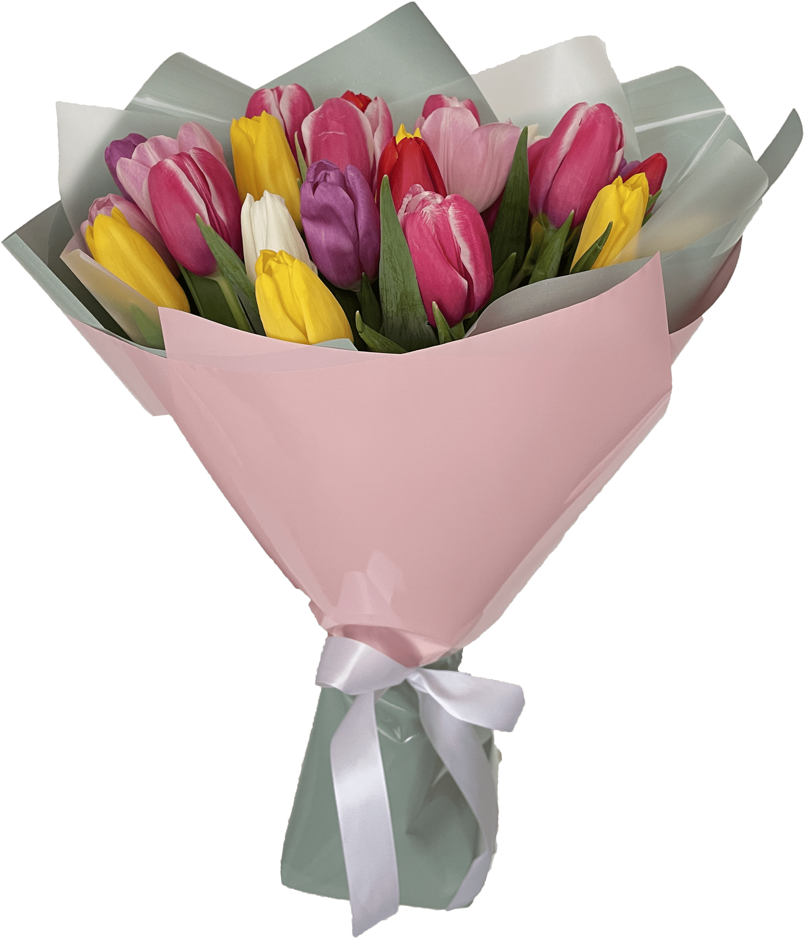 Букет цветов Букет из 25 тюльпанов в оформлении