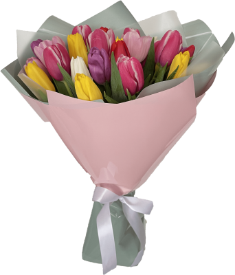 Букет цветов Букет из 25 тюльпанов в оформлении